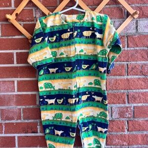 Handmade Kids Boiler Suit with Animal Pattern and Diaper Snaps